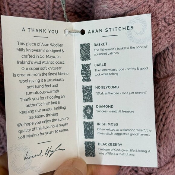 Aran Cardigan Sweater Pink Irish Cable Knit Chunky Ireland Wool Luxury Large - Picture 12 of 13